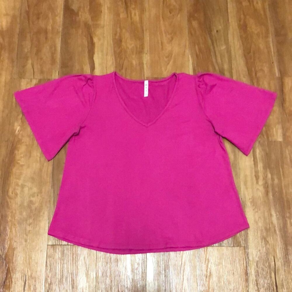 MTS Pink Ruched Short Sleeve Top Size Large